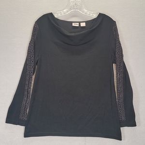 Chico’s Travelers Classic Lace Sleeve Black Top Size 0 U.S. Size 4/6